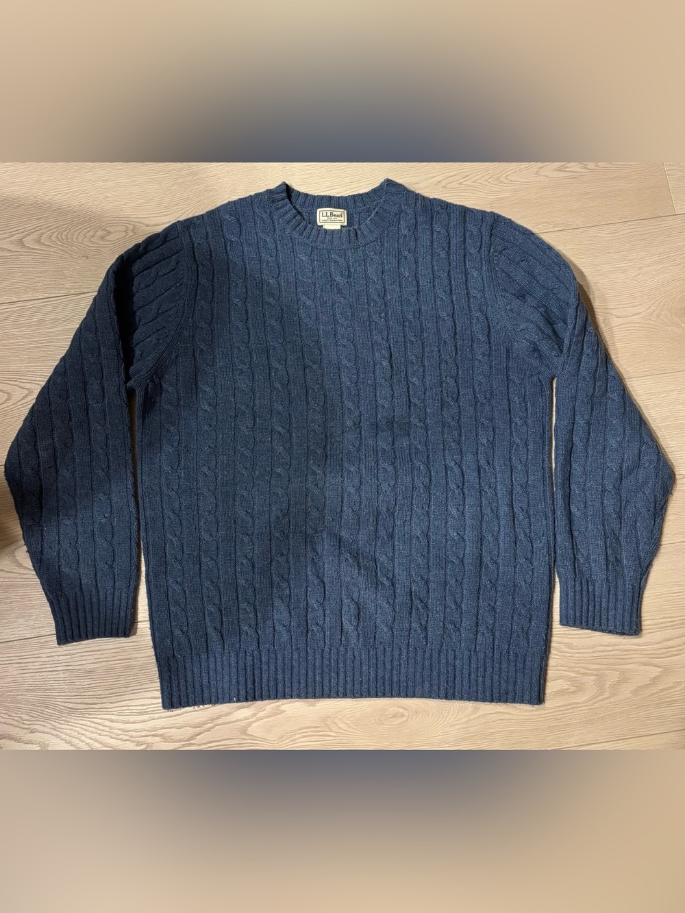 Vintage L.L. Bean Men's Wool Navy Cable Crewneck Sweater - L Tall